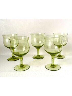 5  MCM Wine Glasses Skanda Green Vintage Barware Cocktail Glasses